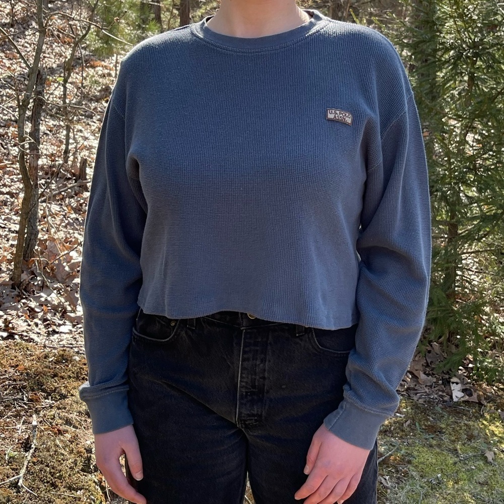 Polo Assn. Cropped Thermal Long Sleeve Blue Cotton Medium
